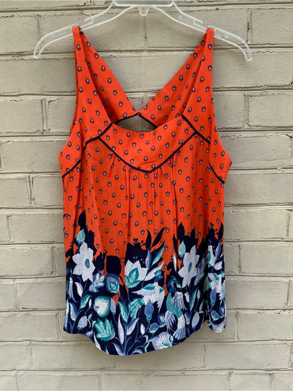 Maeve Anthropologie Orange Blue Floral Tank Top - Sleeveless V-Neck Size Medium